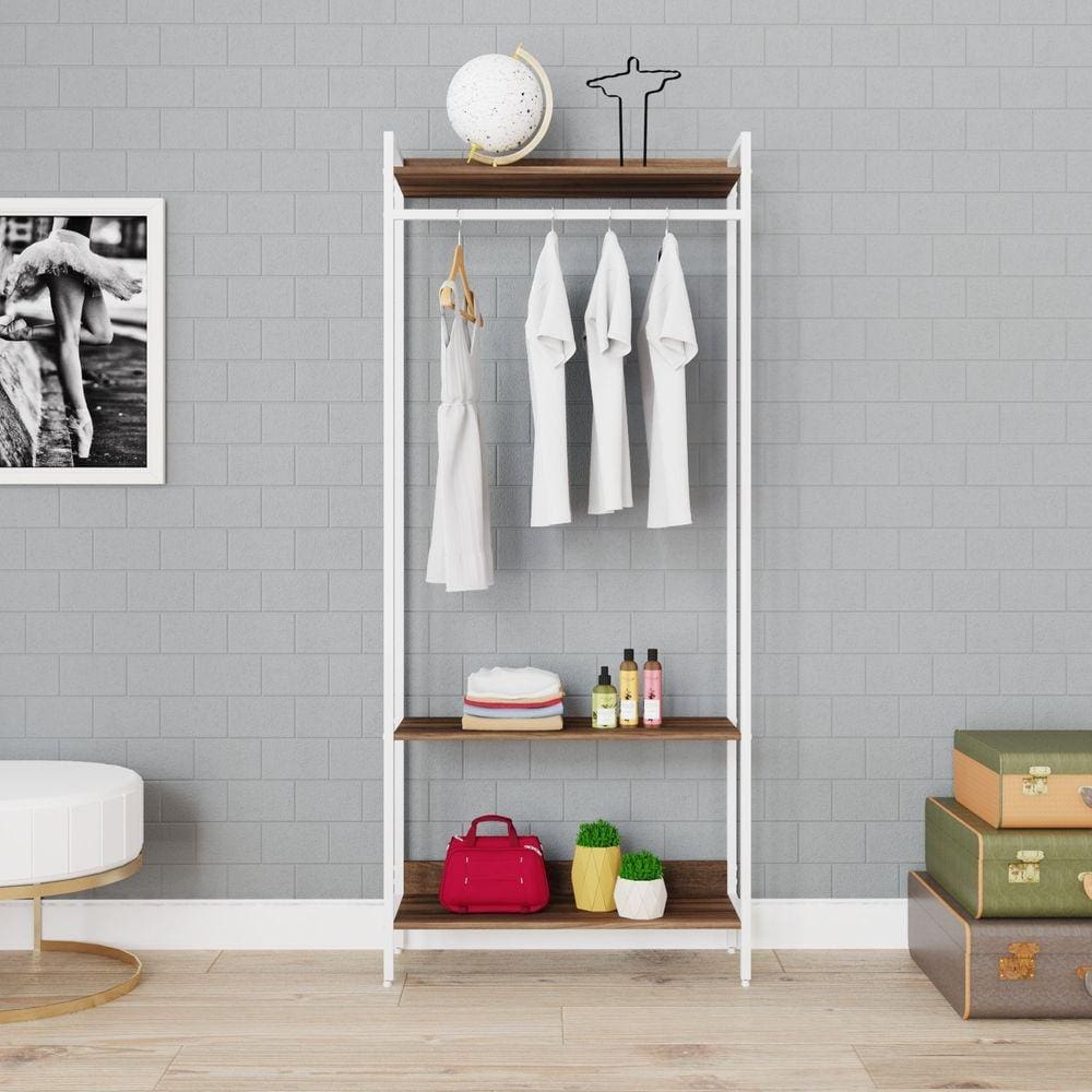 Estante Closet Arara 187x80cm 3 Prateleiras Active Yescasa Nogal / Est.Branca