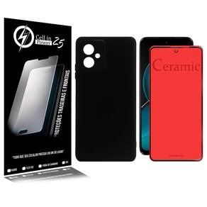 Capa case Silicone Premium aveludada + Película Cerâmica Fosca Para Moto G14 Xt2341 6.5 - Cell In Power25