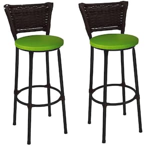 Kit 2 Banquetas Médias Preta com Encosto Junco Argila Assento Verde