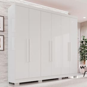 Guarda-Roupa Casal 6 Portas 2 Gavetas França Branco