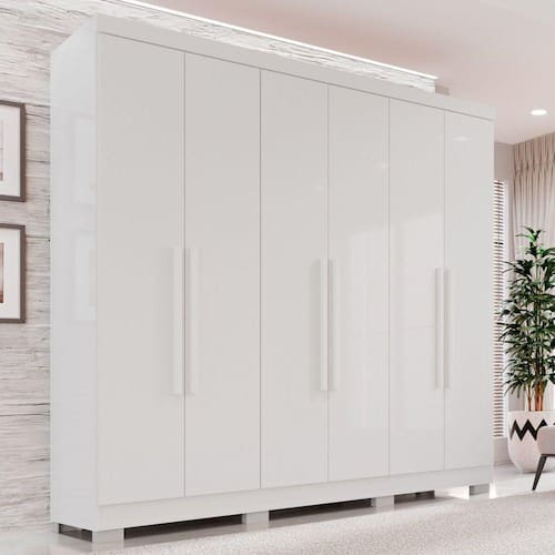 Guarda-Roupa Casal 6 Portas 2 Gavetas França Branco