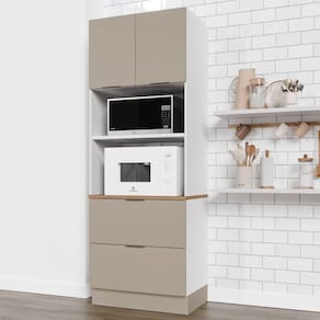Torre Quente 2 Nichos Forno e Microondas com Rodapé Puxador 150cm Ipanema CabeCasa MadeiraMadeira Cinza Trama/Branco