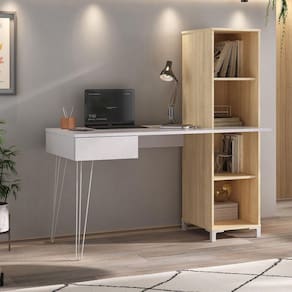 Escrivaninha Industrial com Estante 4 Nichos e 1 Gaveta 137cm Fusion Terrazza / Carvalho