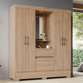 Guarda-Roupa Solteiro 6 Portas 2 Gavetas BS01 Jequitibá Brilho