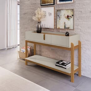 Aparador para Sala de Estar 2 Gavetas Lizz Off White/Cedro
