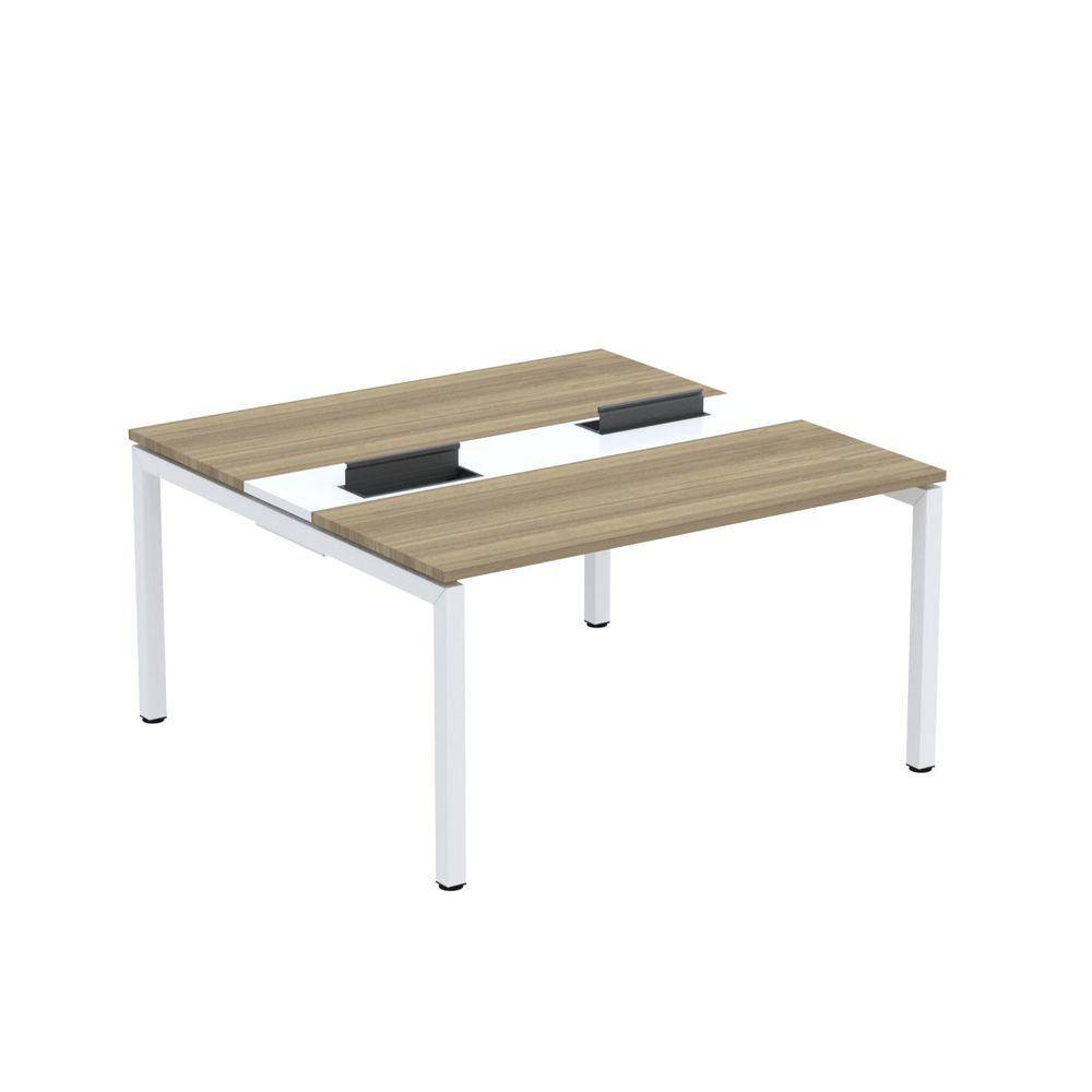 Mesa Plataforma Dupla com Pé de Aço para Coworking 140X140/2P PDC14/14/2P Noce Naturalle/Branco