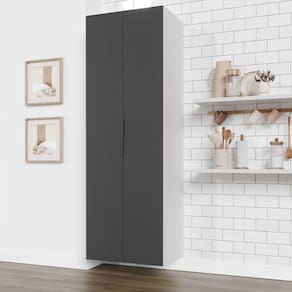 Armário Multiuso 2 Portas 70cm sem Rodapé Ipanema CabeCasa MadeiraMadeira Grafite Trama/Branco