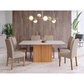 Sala de Jantar Ana 180cm  com6 CadeirasPaola Marrom/Off White/Mad/Beg