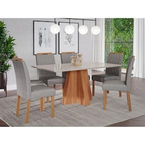 Sala de Jantar Patricia 160cm com 6 Cadeiras Paola Cinamomo/Off White/Mad/Grafite