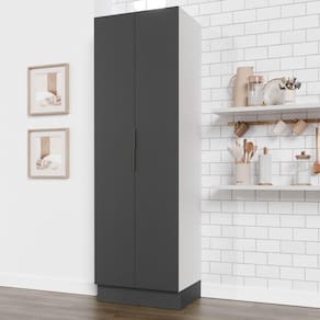 Armário Multiuso 2 Portas 70cm com Rodapé Ipanema CabeCasa MadeiraMadeira Grafite Trama/Branco