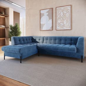 Sofá 3 Lugares com Chaise Terminal Cod. 2883 Zênite Yescasa Azul Marinho