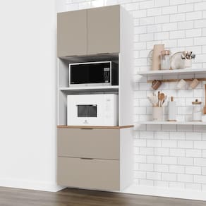 Torre Quente 2 Nichos Forno e Microondas Sem Rodapé Puxador 150cm Ipanema CabeCasa MadeiraMadeira Cinza Trama /Branco