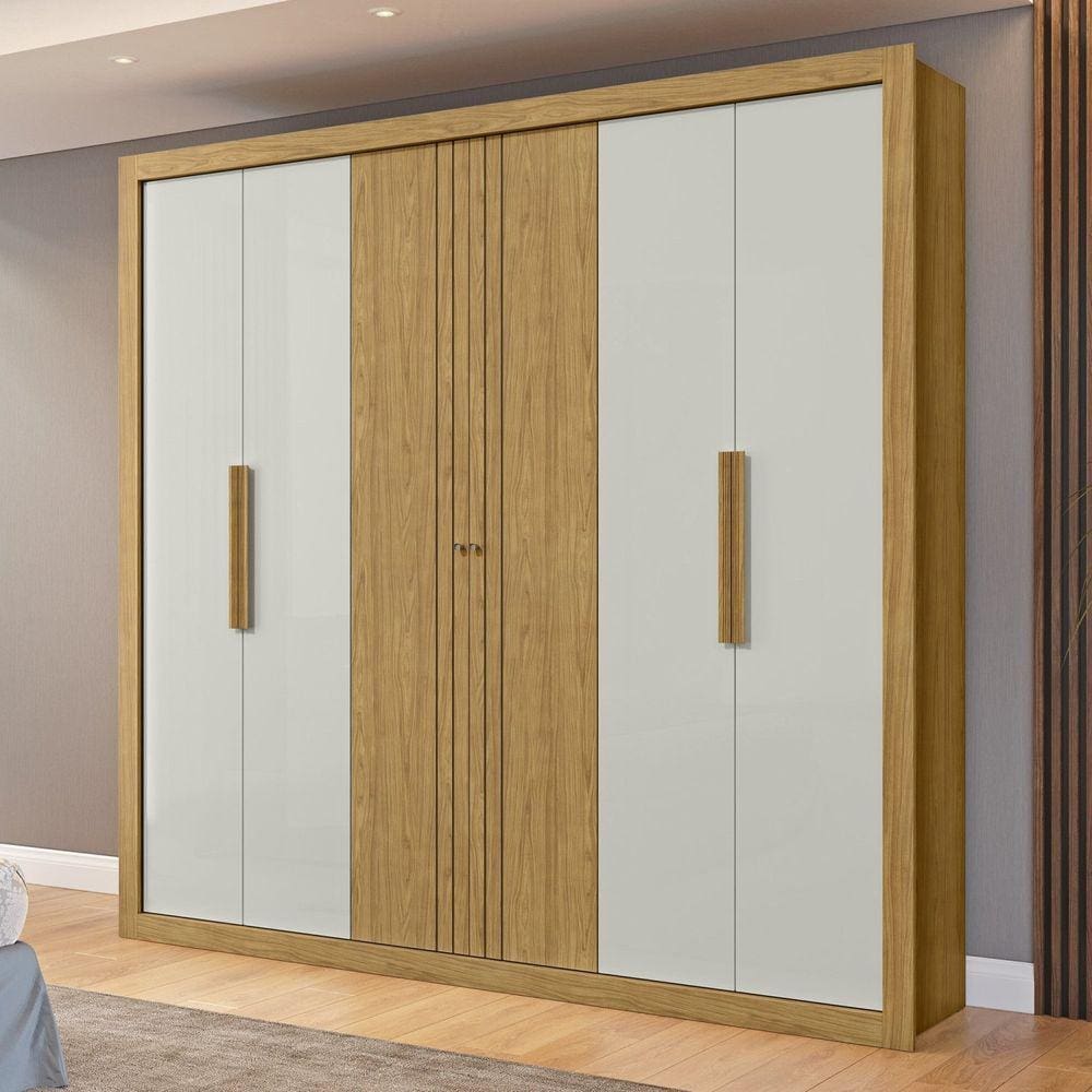 Guarda-Roupa Casal Montecarlo 6 Portas 3 Gaveta 100% MDF Marrocos/Off White