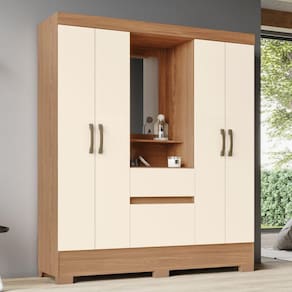 Guarda-Roupa Solteiro 6 Portas 2 Gavetas BS01 Marrom/Off White