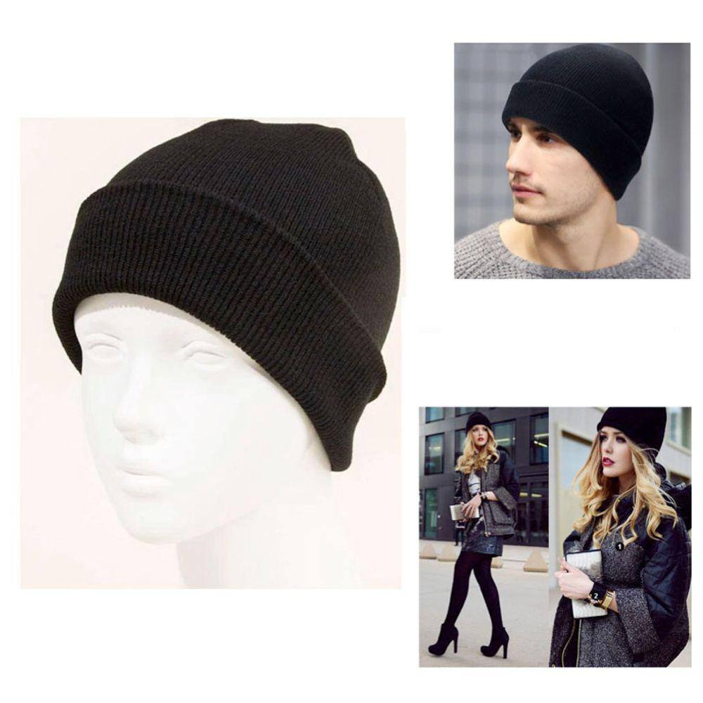 Touca de Lã Preto Liso: Gorro Estiloso de Inverno - Juvenil e Adulto Unissex