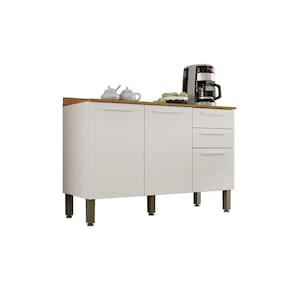 Balcão MDP 3 Portas 2 Gavetas Com Pés Branco