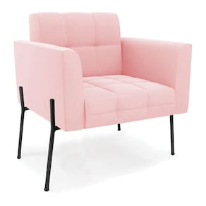 Poltrona Pé de Ferro Preto para Sala Elisa Suede Rosa Bebê D03 - D`Rossi