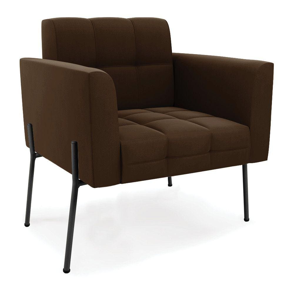 Poltrona Pé de Ferro Preto para Sala Elisa Suede Marrom D03 - D`Rossi