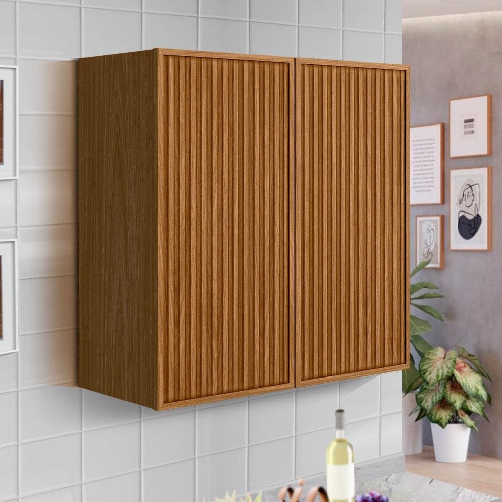 Armário Aéreo Duplo Ripado 100% MDF Nature Michelangelo Linea Brasil - Marrom