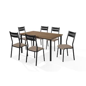 Jogo de Mesa Aço Nobre 6 Cadeiras Titanium Tampo Nogal Tubo Preto