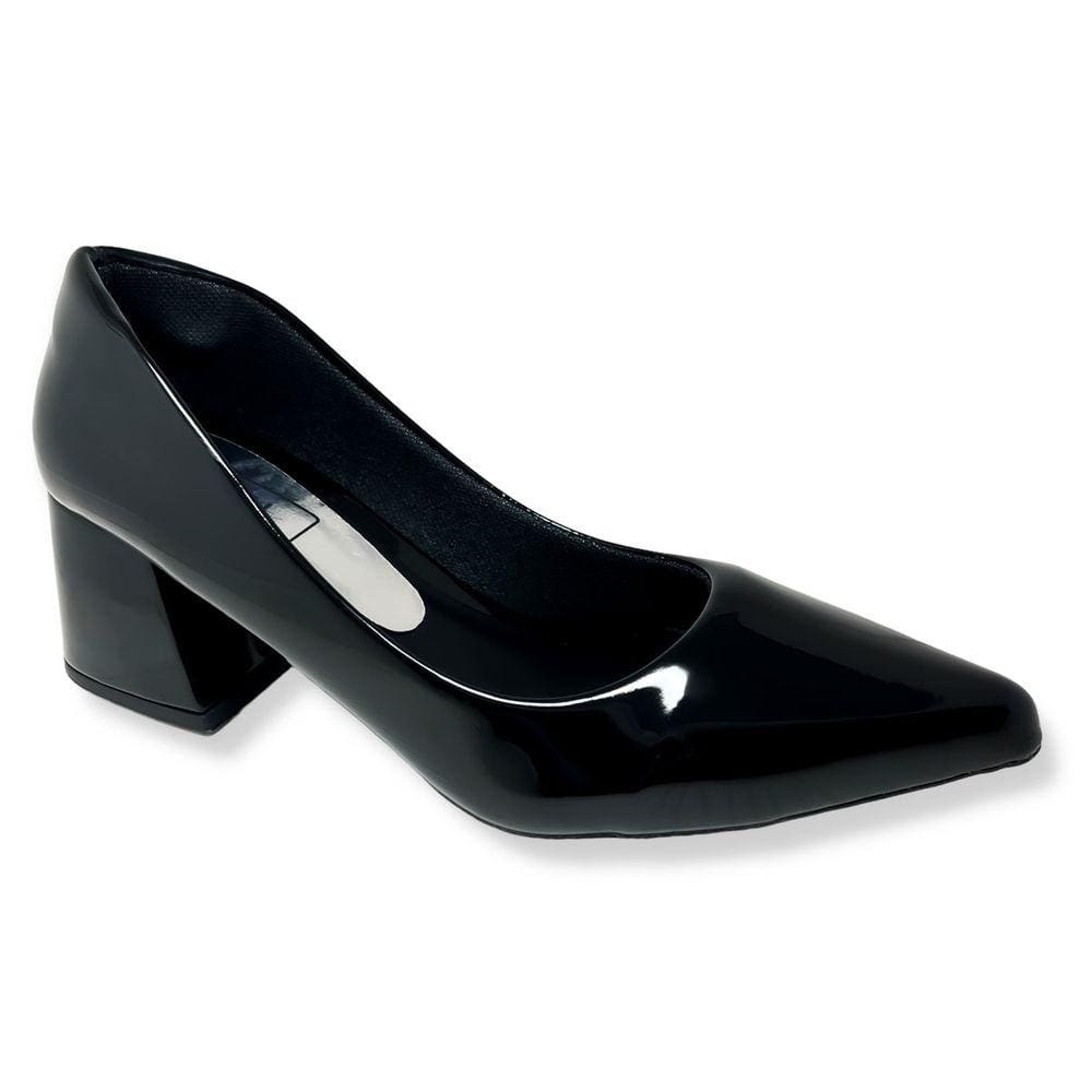 Scarpin Verniz Sapato Feminino Salto Baixo Bloco Grosso Confortável