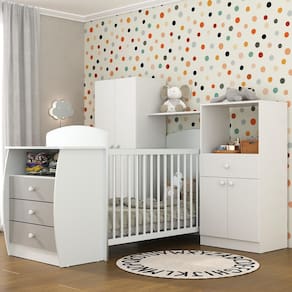 Quarto Infantil com Berço-Cômoda Laura Multimóveis Branco/Cinza
