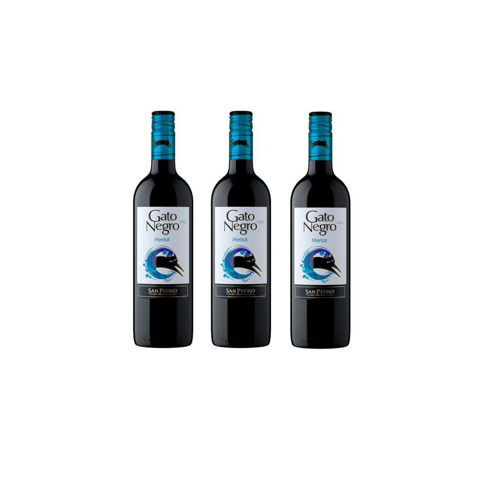 Kit Vinho Gato Negro Merlot Tinto Meio Seco Chileno 750ml 3u