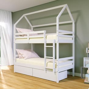 Beliche Casinha Solteiro Slim RB com 02 Gavetas Madeira Maciça Branco Housin