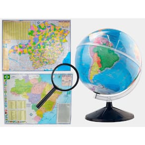 Kit Globo Terrestre 30cm Com Led + Lupa + Mapas do Brasil e Minas Gerais 120x90cm
