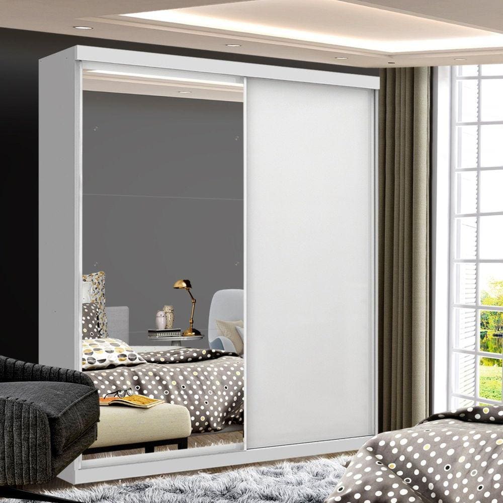 Guarda-Roupa Solteiro 2 Porta de Correr e 3 Espelhos Bella Espresso Móveis Branco
