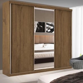 Guarda-Roupa Casal 3 Portas de Correr 4 Gavetas e 3 Espelhos Sky Espresso Móveis Freijó
