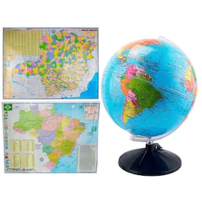 Kit Globo Terrestre Profissional Studio 30cm + Mapa do Brasil + Mapa de Minas Edição Atualizada Escolar Decorativo