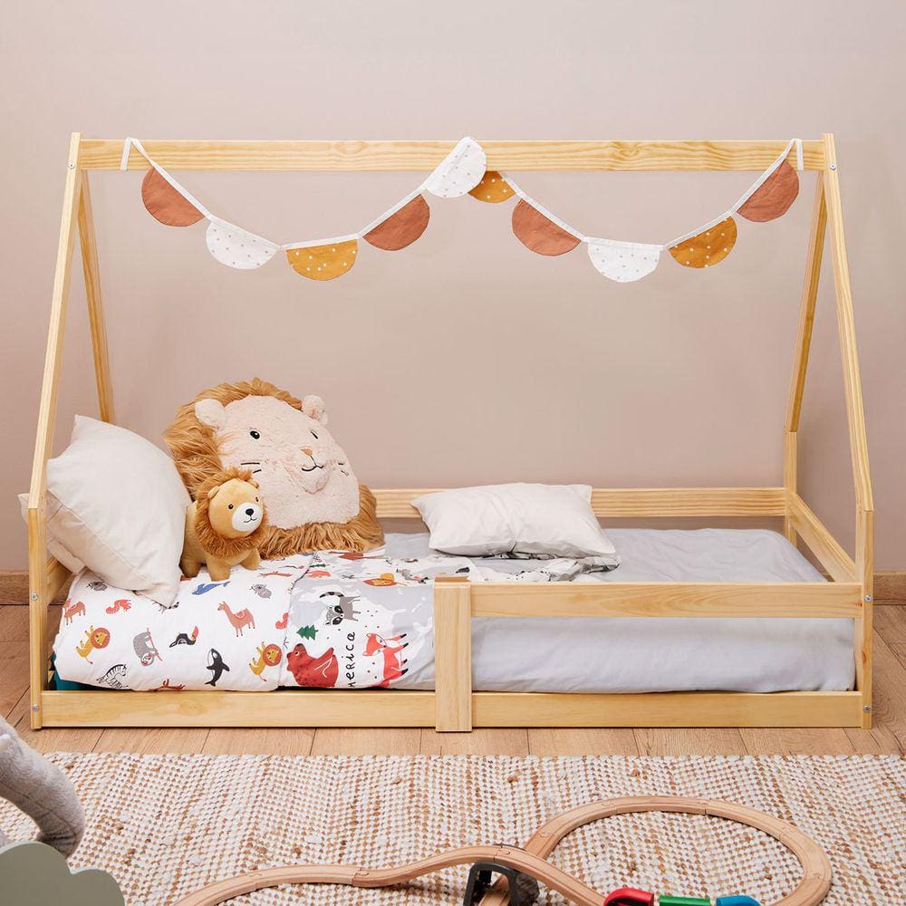 Mini Cama Infantil Montessoriana Casinha de madeira com estrado Wilma Natural