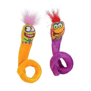 Pacote com 2 unidades de brinquedo Doskocil Bamboo Pet Fat Cat Springy Worms Catnip