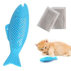 Brinquedo de escova de dentes para gatos PAKESI Interactive Fish Shape com Catnip