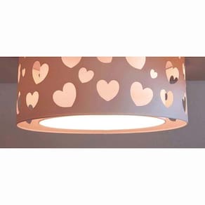 Lustre Infantil Pendente Corações Duplo - Rosa 30x16 Rosa-bebê