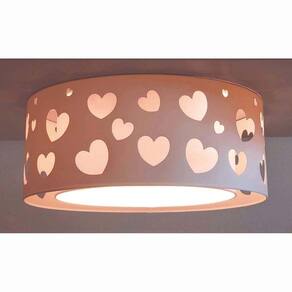 Luminária Infantil Plafon Corações Duplo Rosa 50x16 Rosa/Branco