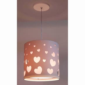 Lustre Pendente Corações 25x25 Branco com Interna Rosa Interna Rosa