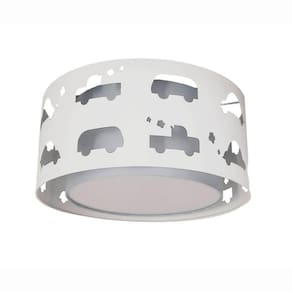 Luminária Infantil Plafon Carrinhos 30x16 Cinza/Branco
