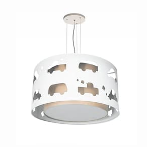 Lustre Infantil Pendente Carrinhos 30x16 Caqui/Branco