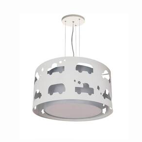 Lustre Infantil Pendente Carrinhos 30x16 Cinza/Branco