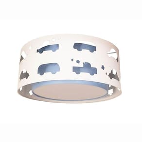 Luminária Infantil Plafon Carrinhos 40x16 Azul/Branco