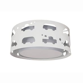 Luminária Infantil Plafon Carrinhos 50x16 Cinza/Branco
