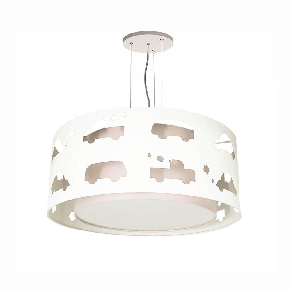 Lustre Infantil Pendente Recorte Carrinhos -40x16 Branco/Branco