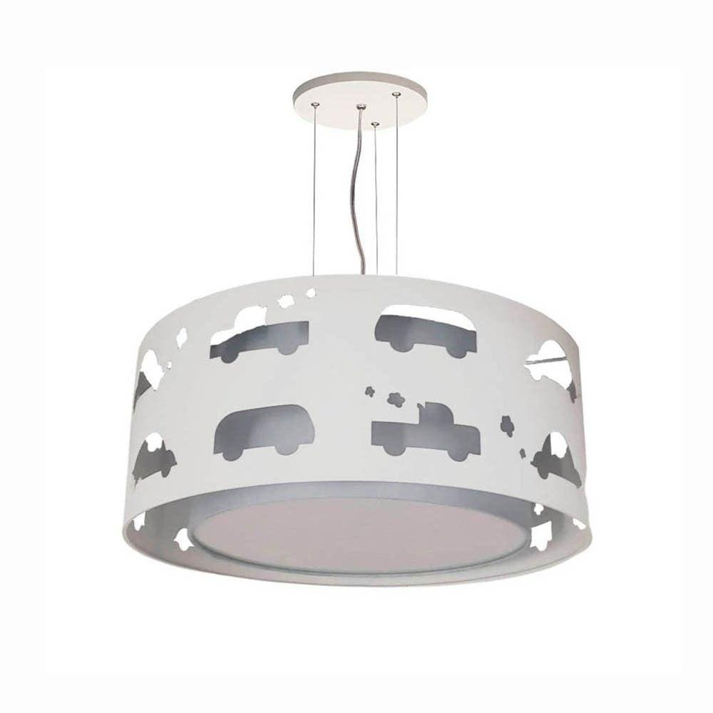 Lustre Infantil Pendente Recorte Carrinhos -40x16 Cinza/Branco