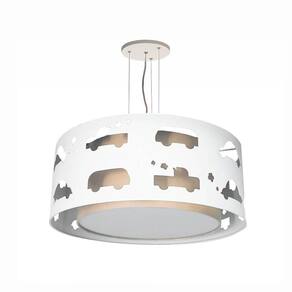 Lustre Infantil Pendente Recorte Carrinhos 50x16 Caqui/Branco