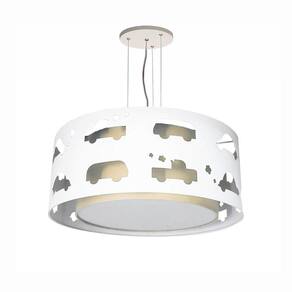 Lustre Infantil Pendente Recorte Carrinhos 50x16 Cru/Branco