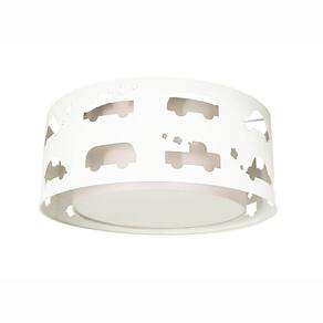 Luminária Infantil Plafon Carrinhos 50x16 Branco/Branco