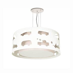 Lustre Infantil Pendente Recorte Carrinhos 50x16 Branco/Branco