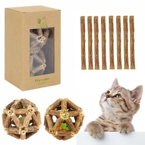 Catnip Toys Flyvyan, 12 peças de palitos e bolas is de videira prateada